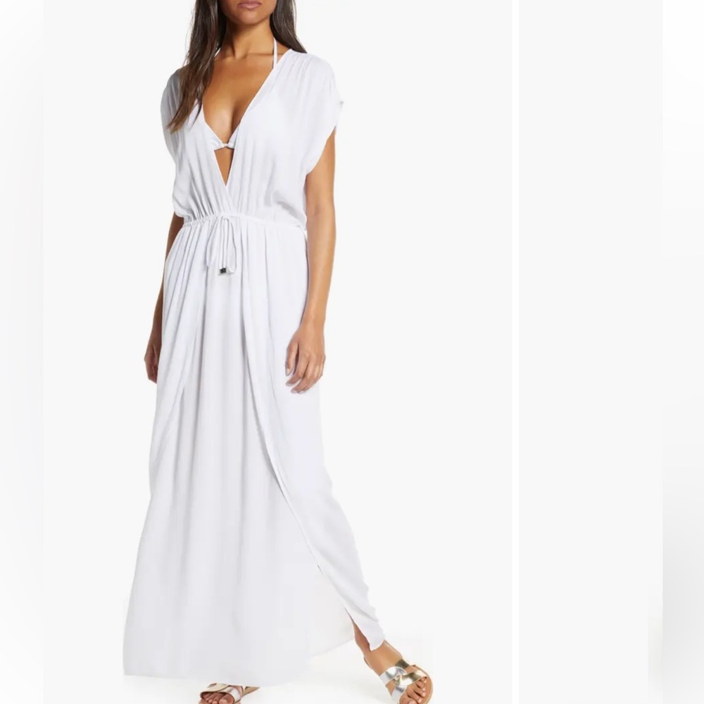 NWT Boho Me V Neck White Maxi Cover Up Dress